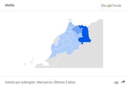 "Melilla" es tendencia de búsqueda en Google en las regiones de donde provienen casi todos los menores no acompañados.