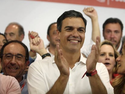 Pedro S&aacute;nchez, tras conocer su victoria en las primarias del PSOE.