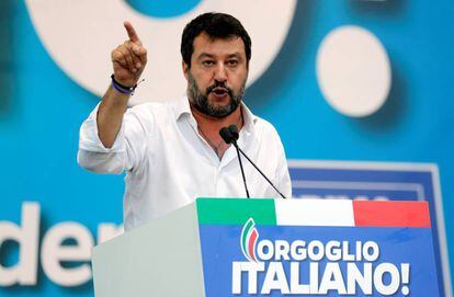 Matteo Salvini durante uno de los mítines que ha realizado en Umbria.