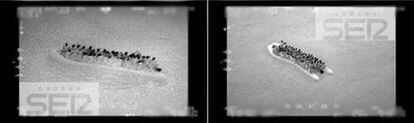 Imagen de la patera a la 01.20 de la pasada madrugada tomada por un avión de Malta a 30 millas al norte de las Chafarinas.