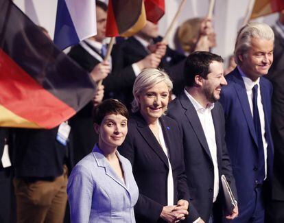 Petry, Le Pen, Salvini y Wilders este sábado en Coblenza.
