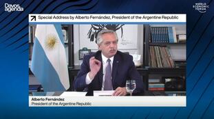 Captura de vídeo de la intervención del presidente de Argentina, Alberto Fernández, en el Foro Económico Mundial este jueves.