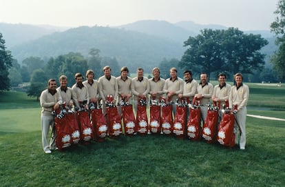 El equipo europeo en la Ryder de 1979. El tercero por la derecha es Antonio Garrido. El cuarto, Seve Ballesteros.