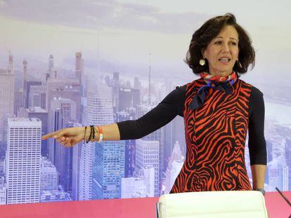 Ana Botín, presidenta del Santander, en la presentación de resultados anuales celebrada en Madrid, este miércoles.