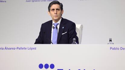 José María Alvarez-Pallete en la junta general de accionistas de Telefónica.