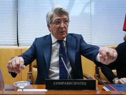Enrique Cerezo, presidente del Atl&eacute;tico de Madrid, comparece en la Comisi&oacute;n de Corrupci&oacute;n de la Asamblea de Madrid.