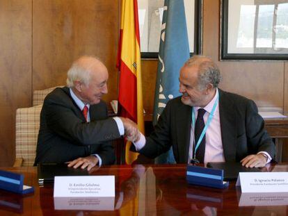 El vicepresidente ejecutivo de la Fundaci&oacute;n Telef&oacute;nica, Emilio Gilolmo, y el presidente de la Fundaci&oacute;n Santillana, Ignacio Polanco. 