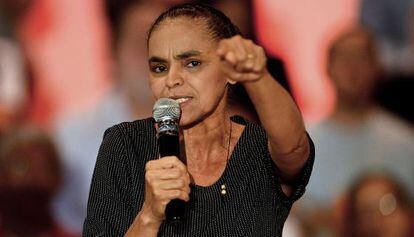 Marina Silva da su primer discurso como candidata.