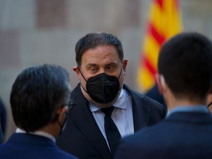 El líder de ERC, Oriol Junqueras, el pasado mayo en la toma de posesión del presidente de la Generalitat, Pere Aragonès.