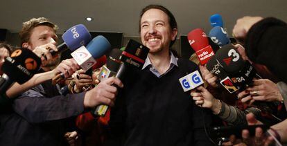 El l&iacute;der de Podemos, Pablo Iglesias, este lunes.
