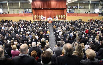 Palacio de Deportes y Congresos de Plata d&#039;Aro, ayer durante el entierro de Jordi Comas.