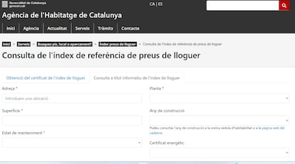 Captura de pantalla del índice de referencia de precios del Alquiler de la Generalitat de Catalunya