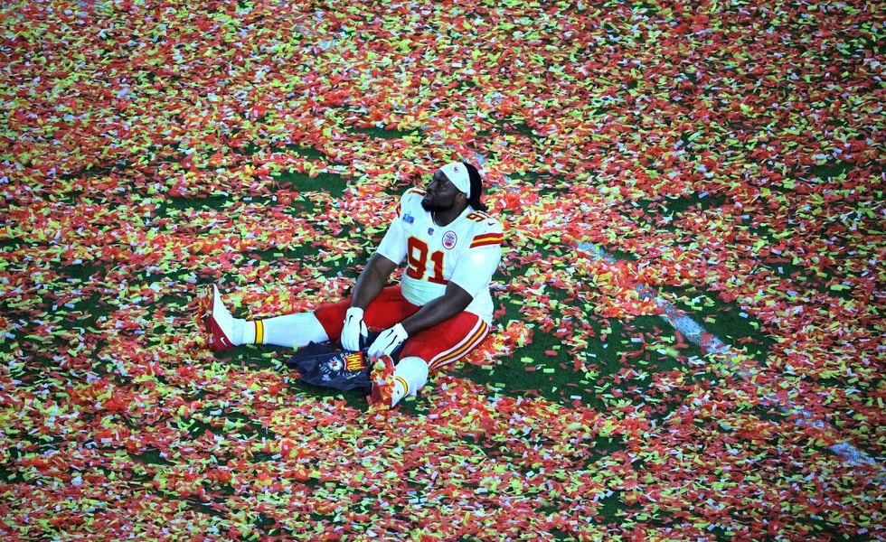 Football - NFL - Super Bowl LVII - Kansas City Chiefs v Philadelphia Eagles - State Farm Stadium, Glendale, Arizona, United States - February 12, 2023 Chiefs' Derrick Nnadi celebrates winning Super Bowl LVII REUTERS/Caitlin O'hara