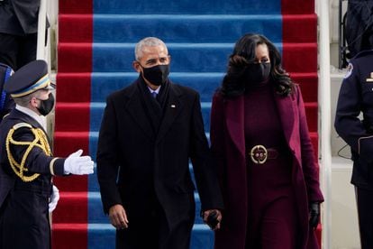 El ex presidente de Estados Unidos, Barack Obama, y ​​la ex primera dama de Estados Unidos, Michelle Obama, llegan para la toma de posesión de Joe Biden como presidente de Estados Unidos el pasado 20 de enero.