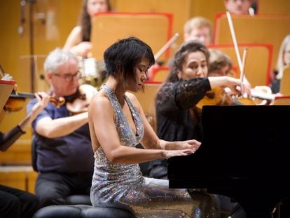 La pianista Yuja Wang durante su interpretación de Rajmáninov, el pasado lunes en Madrid.