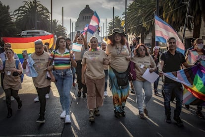 Salma Luevano en una marca hacia la Cámara de Juárez