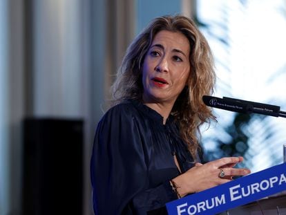 Raquel Sánchez, en las jornadas de Nueva Economía Fórum, en Madrid, este jueves.