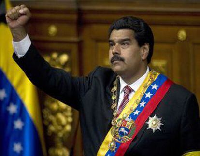 Nicolás Maduro, tras jurar como presidente interino de Venezuela el viernes.