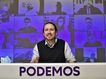 El secretario general de Podemos, Pablo Iglesias, interviene en el Consejo de Coordinación del partido, este 21 de enero.