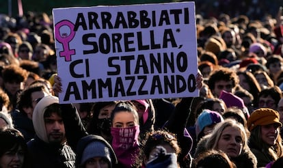 Una protesta contra la violencia machista en Roma, este sábado.