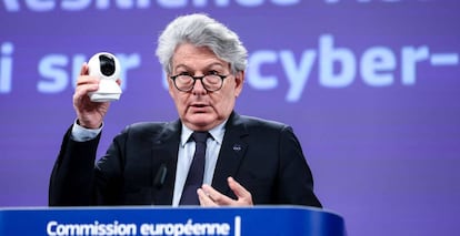 El Comisario de Mercado Interior, Thierry Breton, durante la presentación de la Ley de Ciberresiliencia en Bruselas.