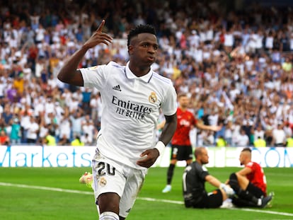 Vinicius celebra su gol ante el Mallorca este domingo en la quinta jornada de Liga.