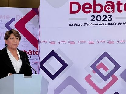 Delfina Gómez, durante el debate del pasado jueves 20 de abril de 2023.