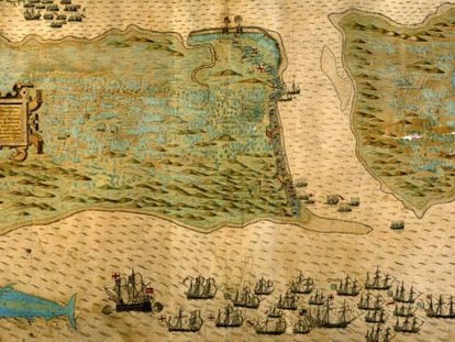 En foto, mapa del ataque de Francis Drake a San Agustín, ciudad hispana en la península de La Florida. En vídeo: España ubica y documenta los 681 barcos hundidos en el Caribe entre 1492 y 1898.