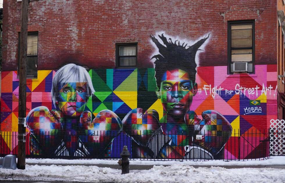 Mural en un calle de Williamsburg, Brooklyn (Estados Unidos) en el que aparecen retratados los artistas Andy Warhol y Jean-Michel Basquiat.