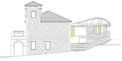 Plano del edificio del Ayuntamiento de Cabanillas de la Sierra, obra del arquitecto Enrique Pujana.