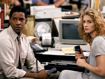 Julia Roberts y Denzel Washington en un fotograma de la película 'El informe Pelícano' (1992)