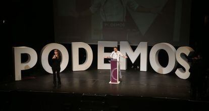 El l&iacute;der de Podemos, Pablo Iglesias, en la clausura de la Asamblea Ciudadana, celebrada en Madrid en noviembre de 2014.