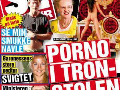 EL TRONO 'SEXY'. Portada del último número de la revista danesa <i>Se og Hør,</i> en la que aparecen unas fotos de una actriz porno retratada en varias posturas en el salón del trono.