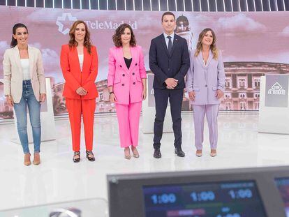 Debate de los candidatos a la presidencia de la Comunidad Autónoma de Madrid: Rocío Monasterio, Mónica García, Isabel Díaz Ayuso, Juan Lobato y Alejandra Jacinto.