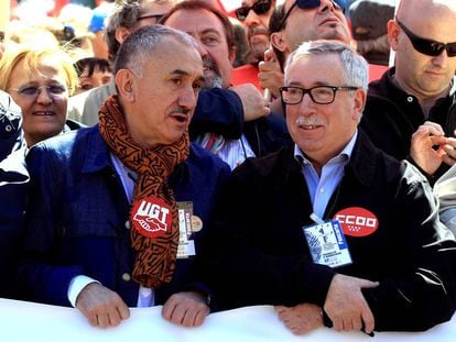 Los secretarios generales de UGT y UGT, Pepe Álvarez.y Fernández Toxo.