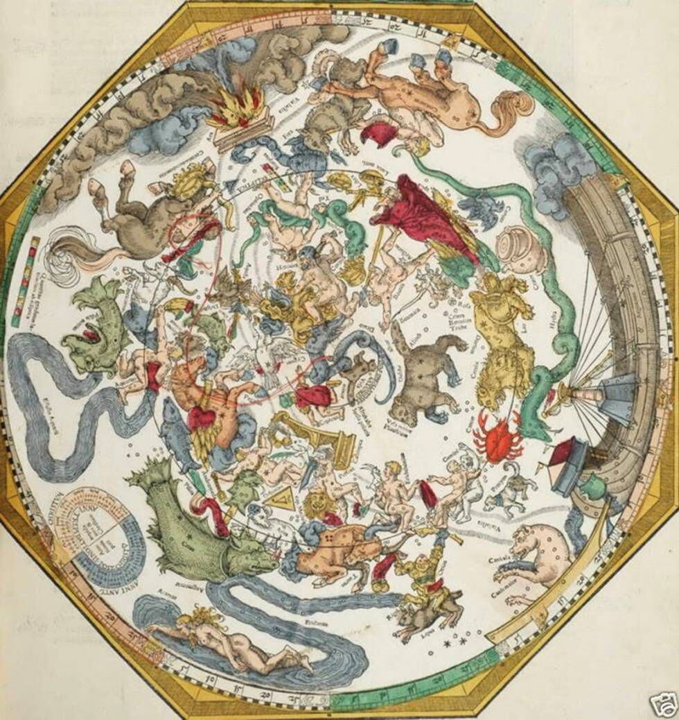 Representación idealizada de 'La esfera de las estrellas fijas', de Petrus Apianus (1540).