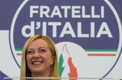 Giorgia Meloni, este lunes en la sede electoral de su partido en Roma.