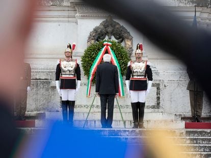 Sergio Mattarella, presidente de la República, durante su homenaje en el día de la Liberación de Italia.
