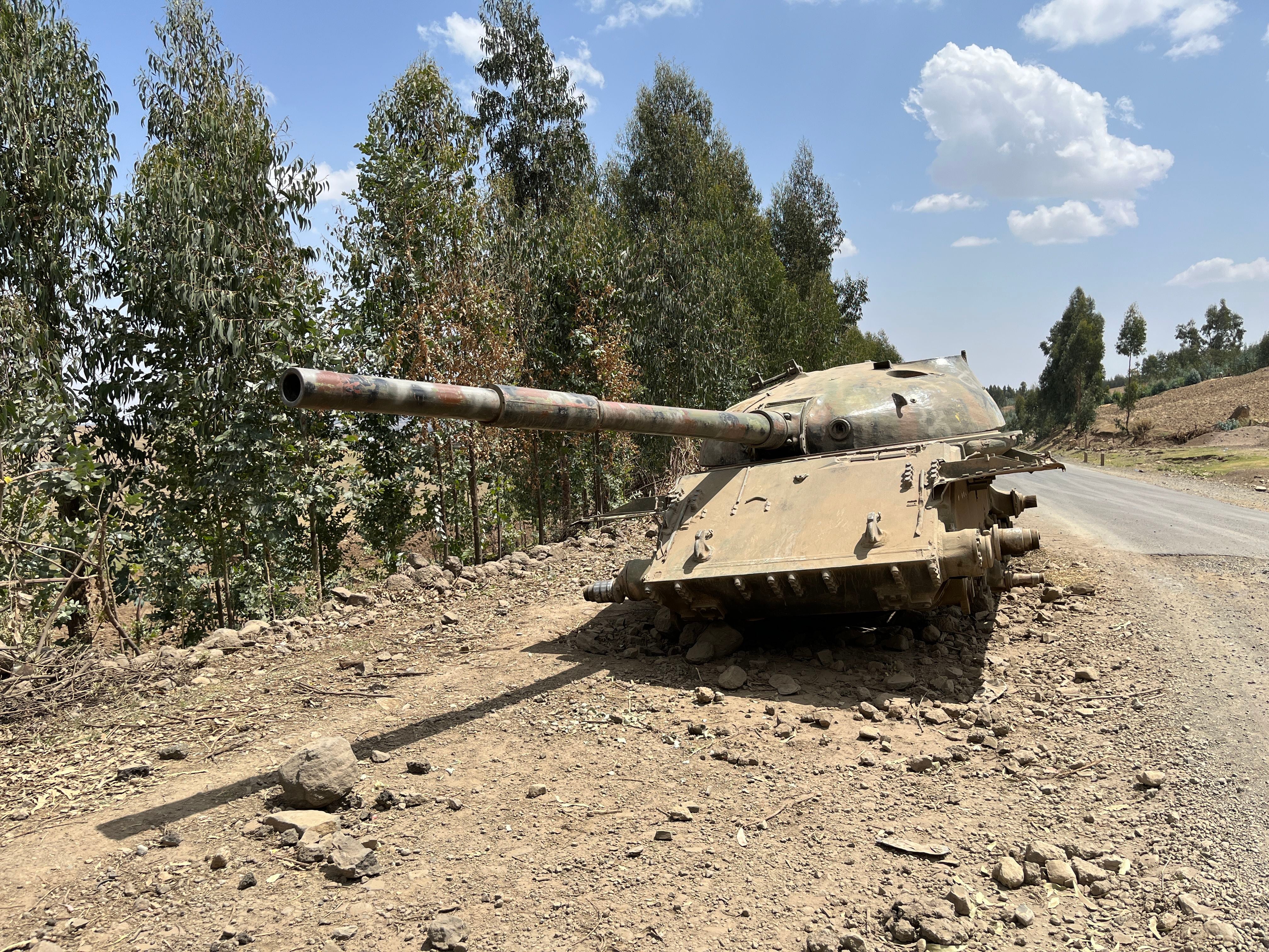 Un tanque destrozado que se halla cerca de Debre Tabor, 4 de abril de 2022.