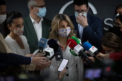 La vicepresidenta segunda, Yolanda Díaz, este jueves en Sevilla.