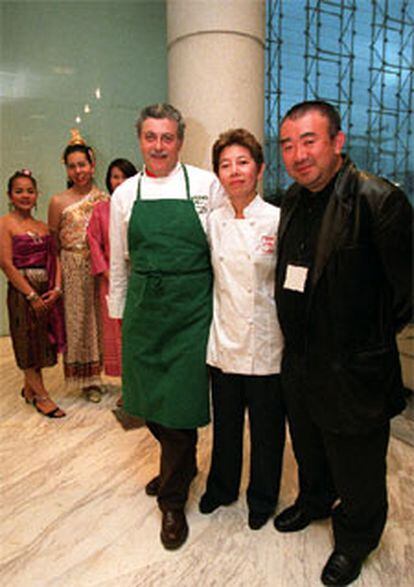 Alfonso Iaccarino, Tasanai Phian-o-Pas y Tetsuya Wakuda, en la I Cumbre Internacional de Gastronomía.