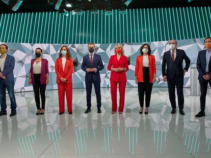 Los candidatos a la presidencia de Madrid, en el plató del debate electoral celebrado en Telemadrid el 21 de abril