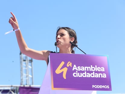 La ministra de Igualdad, Irene Montero, en la IV Asamblea Ciudadana Estatal de Podemos, el pasado domingo en Alcorcón (Madrid).