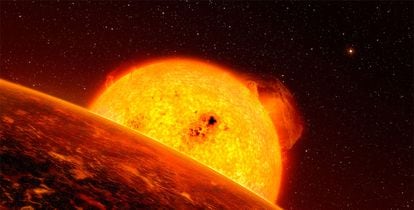 Ilustración que describe el estado de un exoplaneta y el posible futuro de la Tierra con la evolución del Sol.