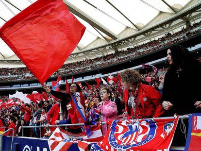 Aspecto de las gradas del partido disputado entre Atlético y Barcelona, en su liga feminina, el pasado 17 de marzo en el estadio Wanda Metropolitano.