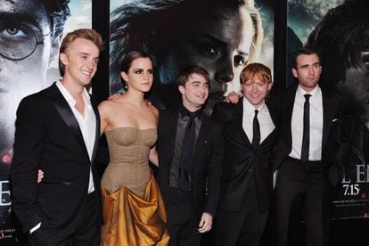 Tom Felton, Emma Watson, Daniel Radcliffe, Rupert Grint and Matthew Lewis, in 2011 in New York.