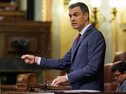El presidente del Gobierno, Pedro Sánchez, interviene durante una sesión plenaria en el Congreso de los Diputados.
