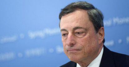 Mario Draghi durante su &uacute;ltima conferencia en el FMI.