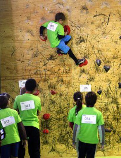 Varios niños en una competición de escalada celebrada por el Club de Climb.