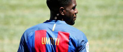 Umtiti, durante su presentación como jugador del Barcelona.